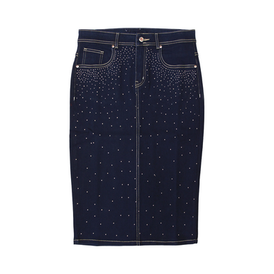 Sequined Denim Short Skirt - NAVY - 1X