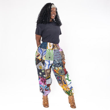 African Print Patchwork Pants w/ Elastic Waist - ASSORTED