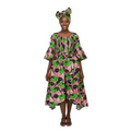 Ankara Print Smocked Top Dress Pink/Green/Brown - ONE SIZE