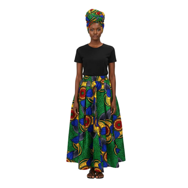 Ankara Print Maxi Long Skirt - Free Size - Style A