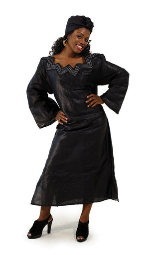 Black Elephant Sleeve Brocade Dress