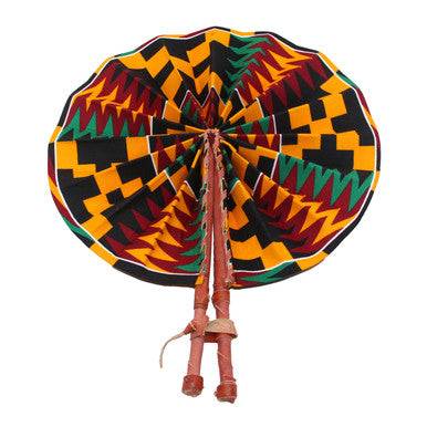 Black/Red/Green Kente Folding Leather Fan