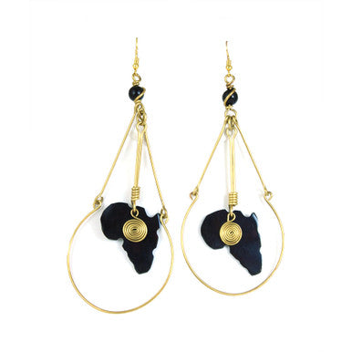 Africa Map w/ Brass Spiral Earrings