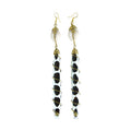 Black/White Long Bone & Brass Earring w/ Cowrie Shell