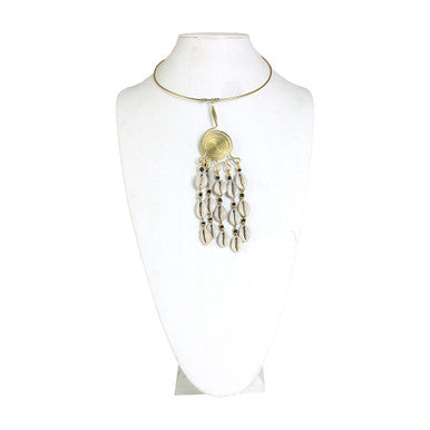 Brass Spiral and Hanging Cowrie Shell Choker
