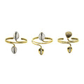 Set of 3 Brass Wire / Double Cowrie Shell Bracelets - ASSORTED