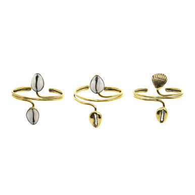 Set of 3 Brass Wire / Double Cowrie Shell Bracelets - ASSORTED