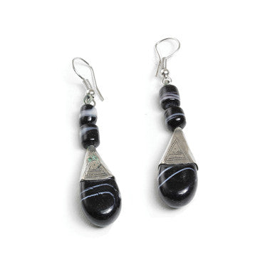 Black Gem Silver Earring
