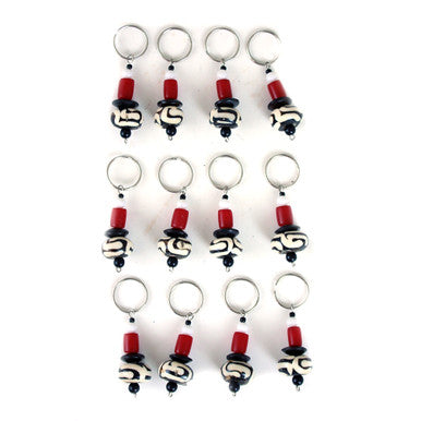 Set Of 12 Beaded Amber & Bone Key Chains