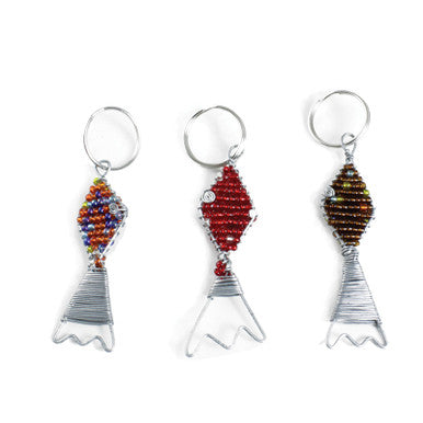 Beaded Metal Key Chain - Fish