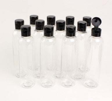 8 oz. Clear Cosmo Round Bottles w/Flip Cap - 12 Pack