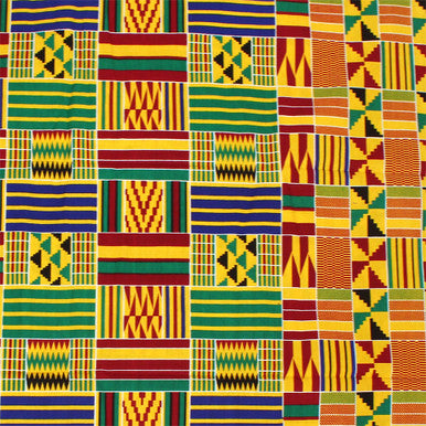 Burgundy & Green Kente Print Fabric 12 Yards