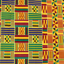 Economy Burgundy & Green Kente Print Fabric 12 Yards