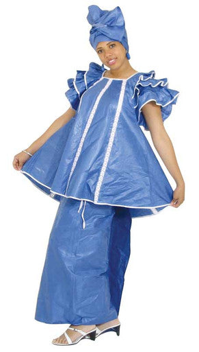 Blue Brocade Pleated Skirt Set