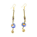 Blue Bead and Brass Earrings